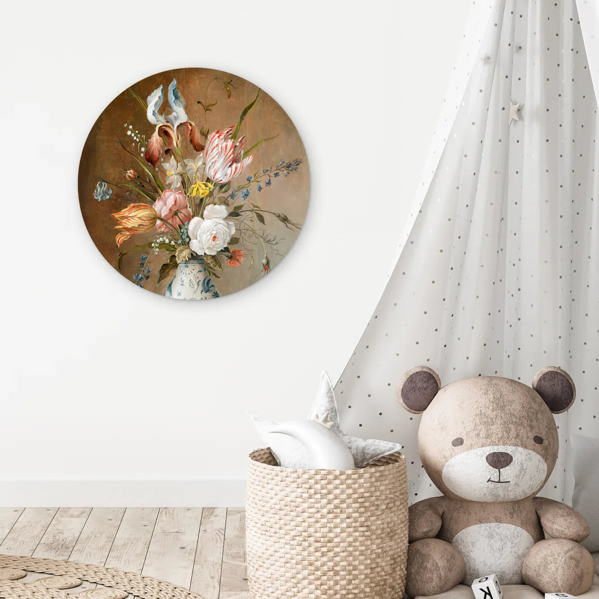 WallCircle® Wandcirkel 60x60 cm - Muurcirkel Bloemen - Stilleven - Balthasar van der Ast - Oude Meesters - Schilderij - Kunst - Muurdecoratie woonkamer - Wanddecoratie slaapkamer - Kamerdecoratie accessoires - Ronde schilderijen