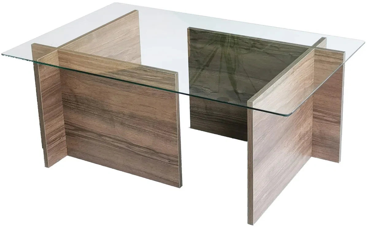 Coffee table - Walnut Finish - Tempered Glass - Dimensions 105x65x40cm - Stylish Table for every Living Room