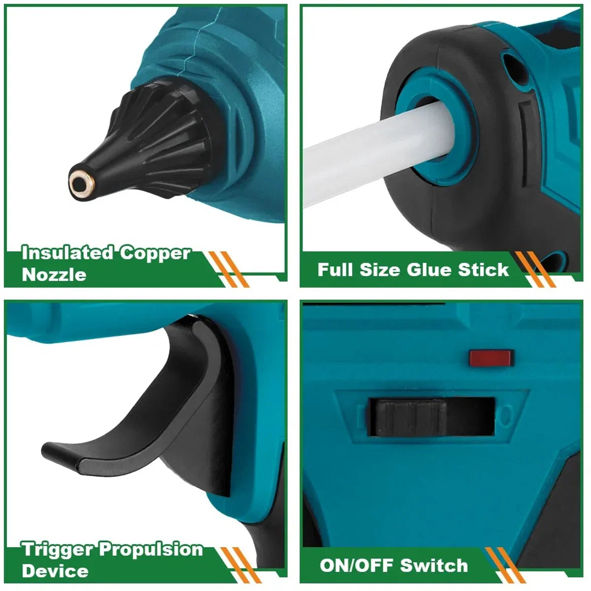Cordless Glue Gun - Cordless - Includes 2 Batteries - Free 10 Glue Sticks - Suitable for Makita B series Power Tool Batteries 18V - 100WATT - Heats Up To 280 Degrees - 11mm Diameter - Blue
