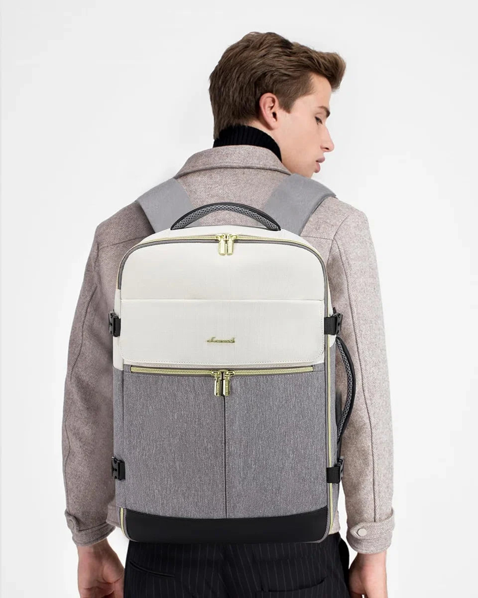 Rugzak handbagage vliegtuig, 40 liter, grote reisrugzak voor dames en heren, voor Ryanair Easyjet, laptoprugzak, 17 inch, reisrugzak voor reizen, zaken, beige, zwart, bruin
