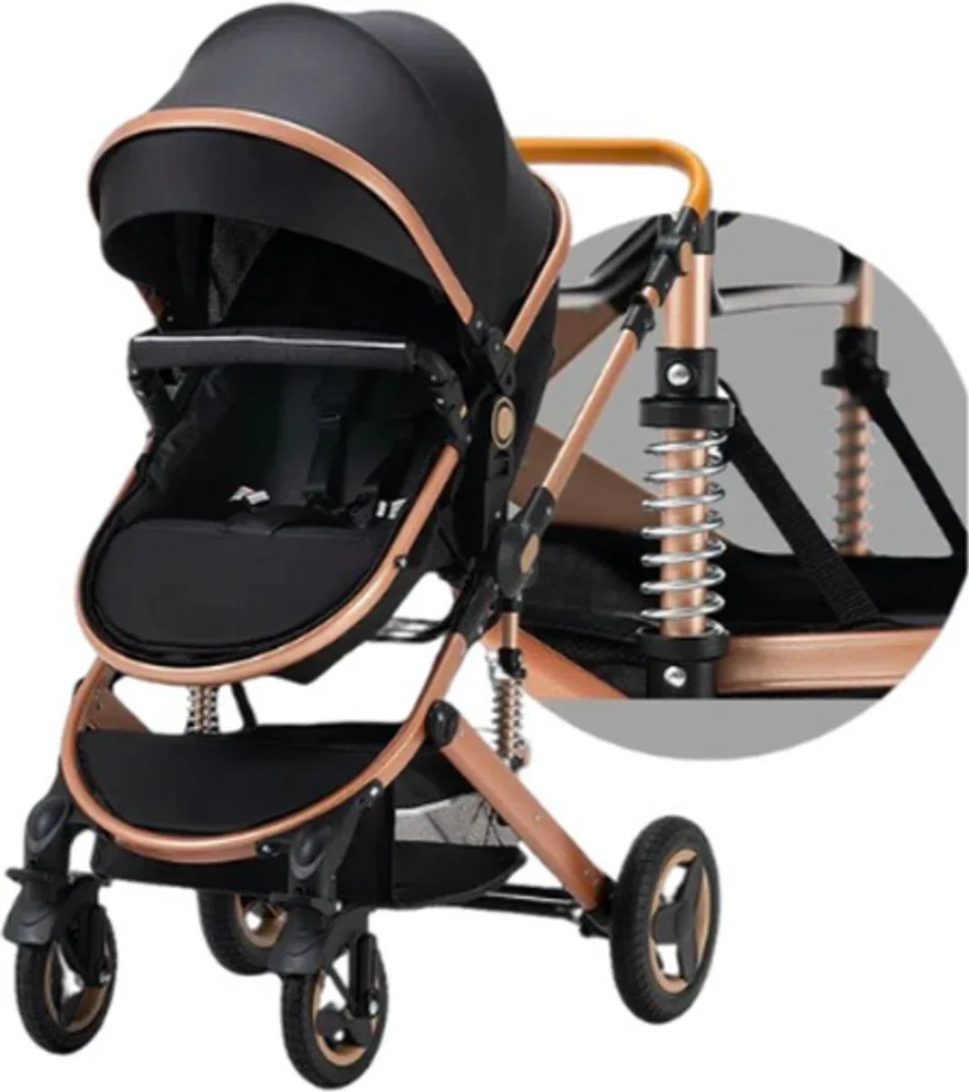 Luxe 3-in-1 Kinderwagen - Wandelwagen - Autostoel - Buggy - Inklapbaar - Khaki/Bruin - 0-36 Maanden