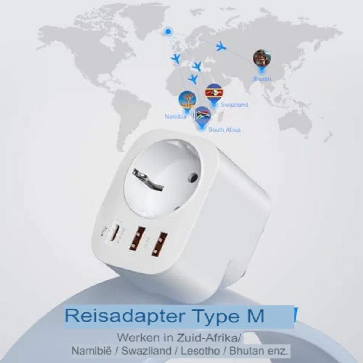 Travel plug type M - Travel plug M - Travel plug Africa - Travel plug South Africa - White