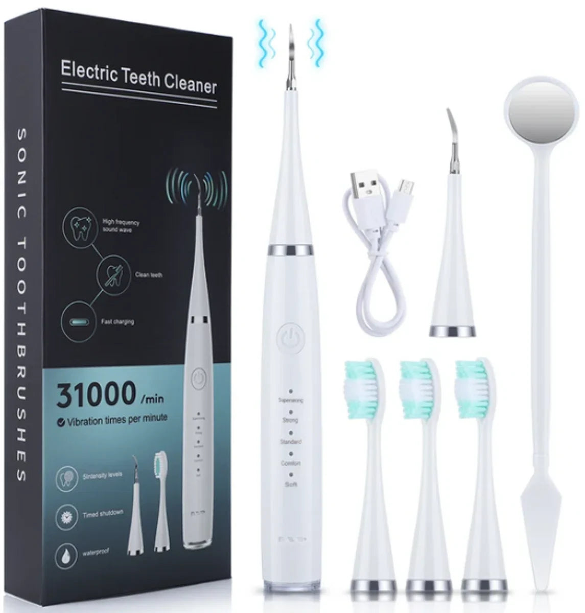 Bolmans - Electric Sonic Dental Scaler - Tartar Remover - Teeth Cleaning - Teeth Whitening - Toothbrush - Tartar Remover - Incl. 4 Tartar Hooks Oral Care