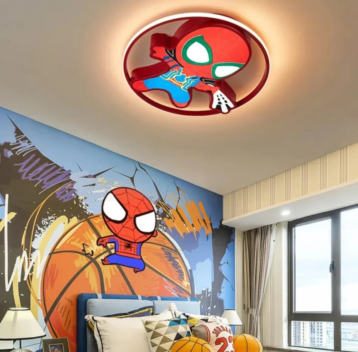 Spider Man LED-plafondlamp kinderkamer dimbaar met afstandsbediening.