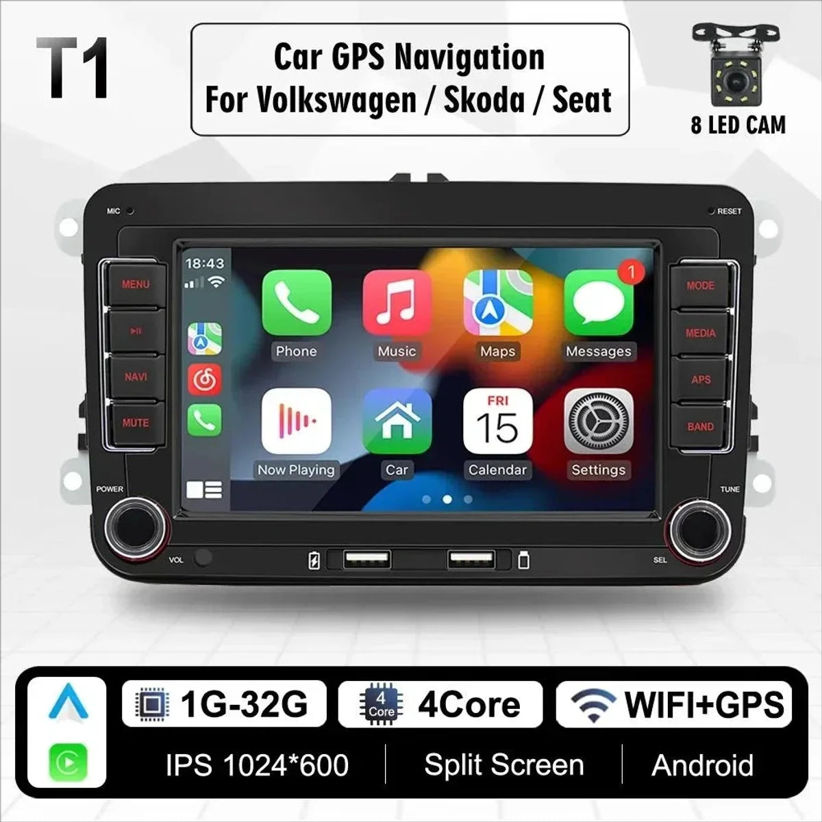 Autoradio - 2din - Apple Carplay - Android Auto - Voor Volkswagen Golf 5 6 Polo Passat B6 B7 Cc Skoda Jetta Universele Multimedia - Wifi Gps Navigatie - Achteruitrijcamera