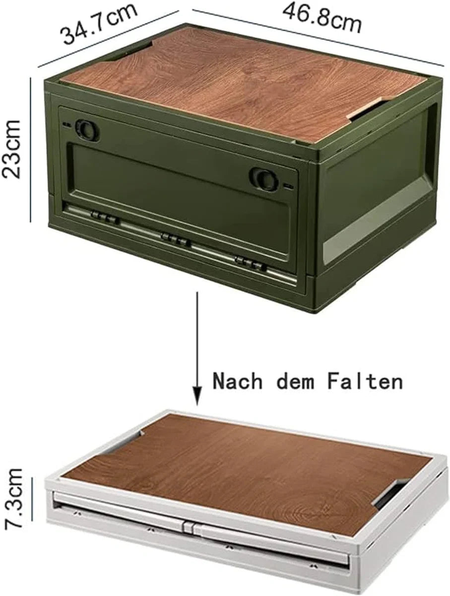 Campingbox met Deksel Opbergdozen met Deksel 35L voor Auto Kofferbak-Organizer Campingbox Vouwbox met 4 Wielen Camping Accessoires voor Reizen Kofferbak Opbergdoos - Groen