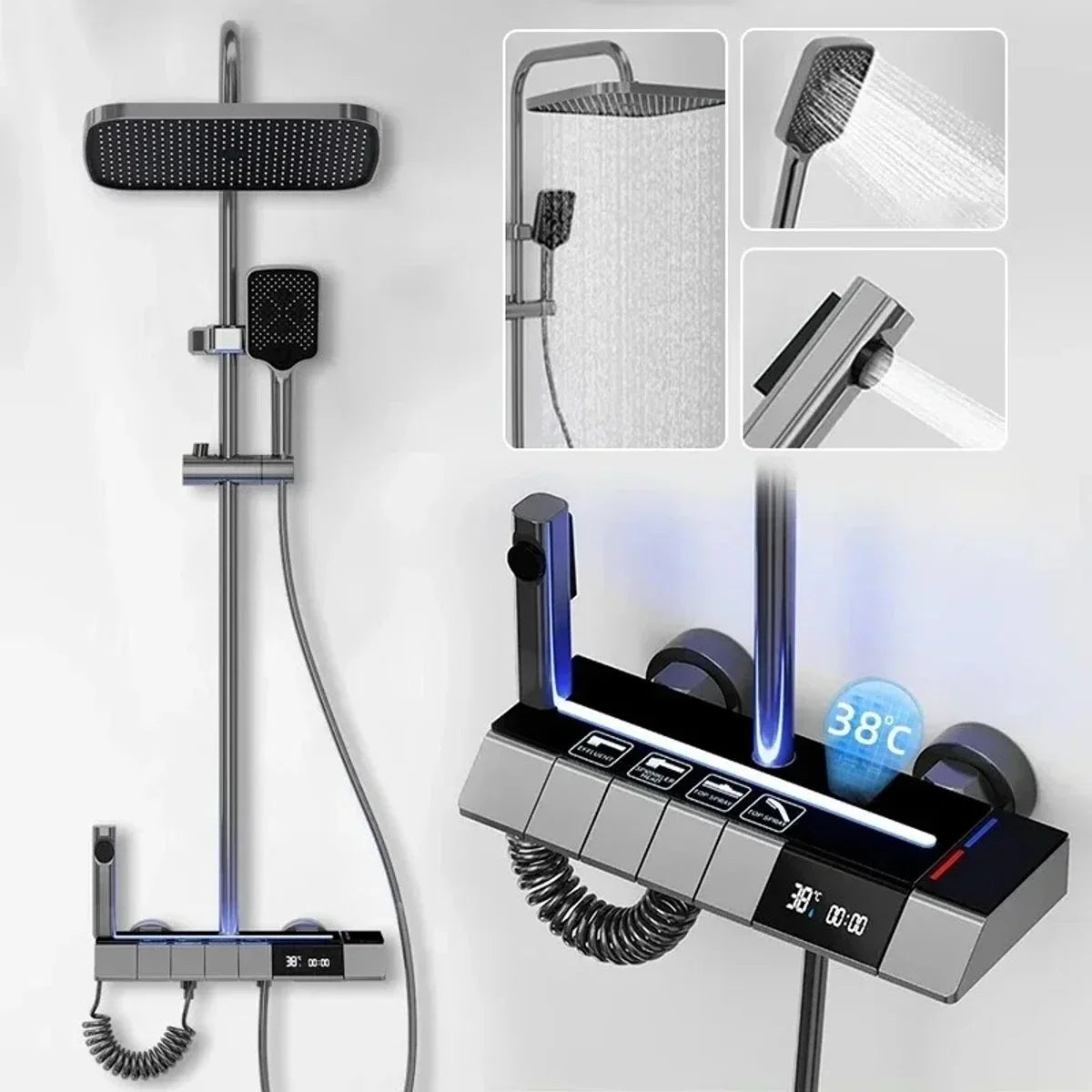 Digital Shower System - Stainless Steel/ABS/PVC - Shower Head - LED - Rainfall Shower - Bathroom - Shower - Shower System - Thermostatic