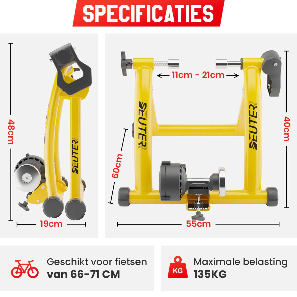 RYCE ® Fietstrainer - Indoor - Hometrainers - Rollenbank - Fietstrainers - Senioren - 26-28 inch wielen - 700C wielen - Geel