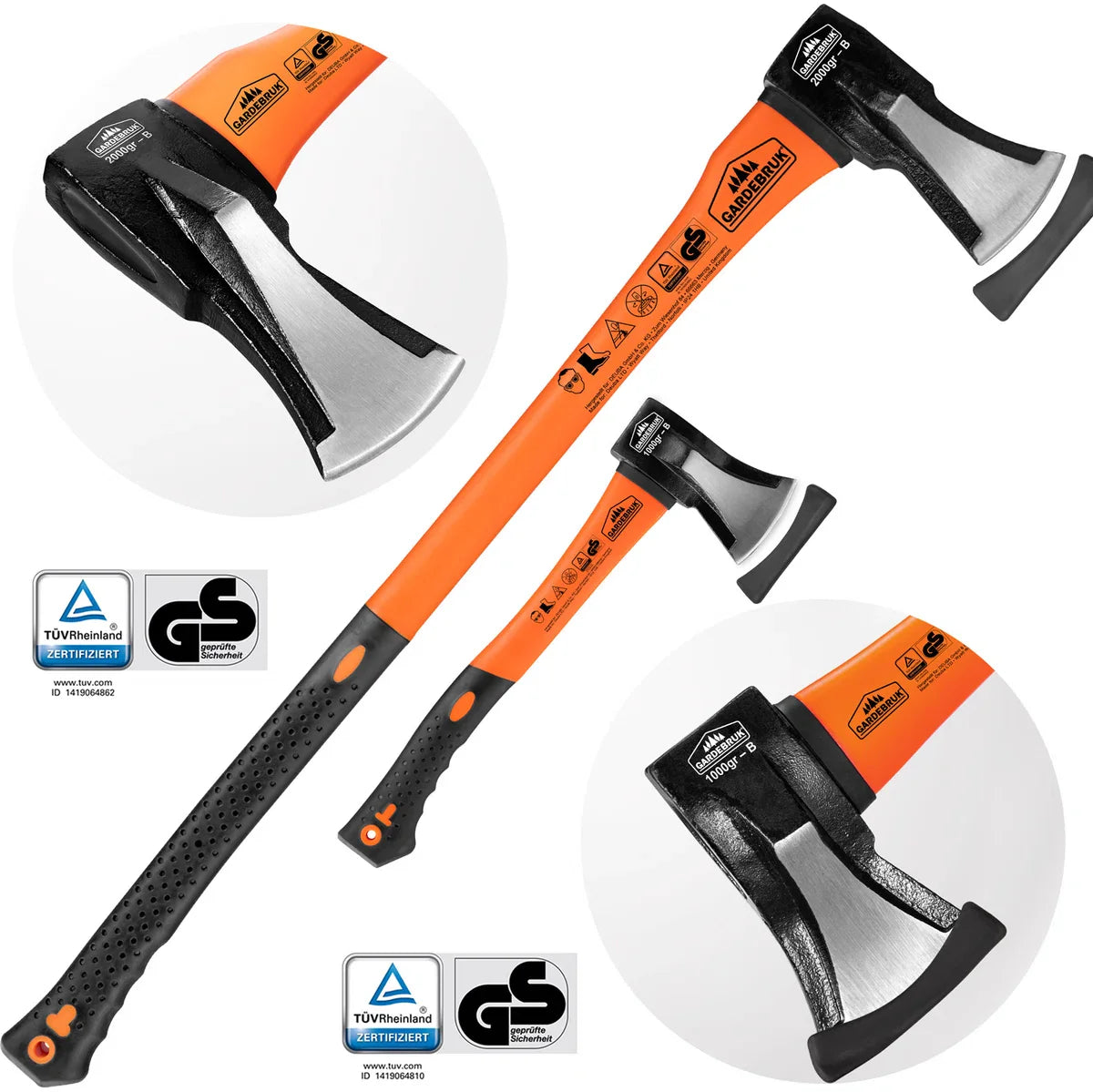 Cleaving hammer 3kg and hatchet 37cm with fiber handle - set of 2 pieces