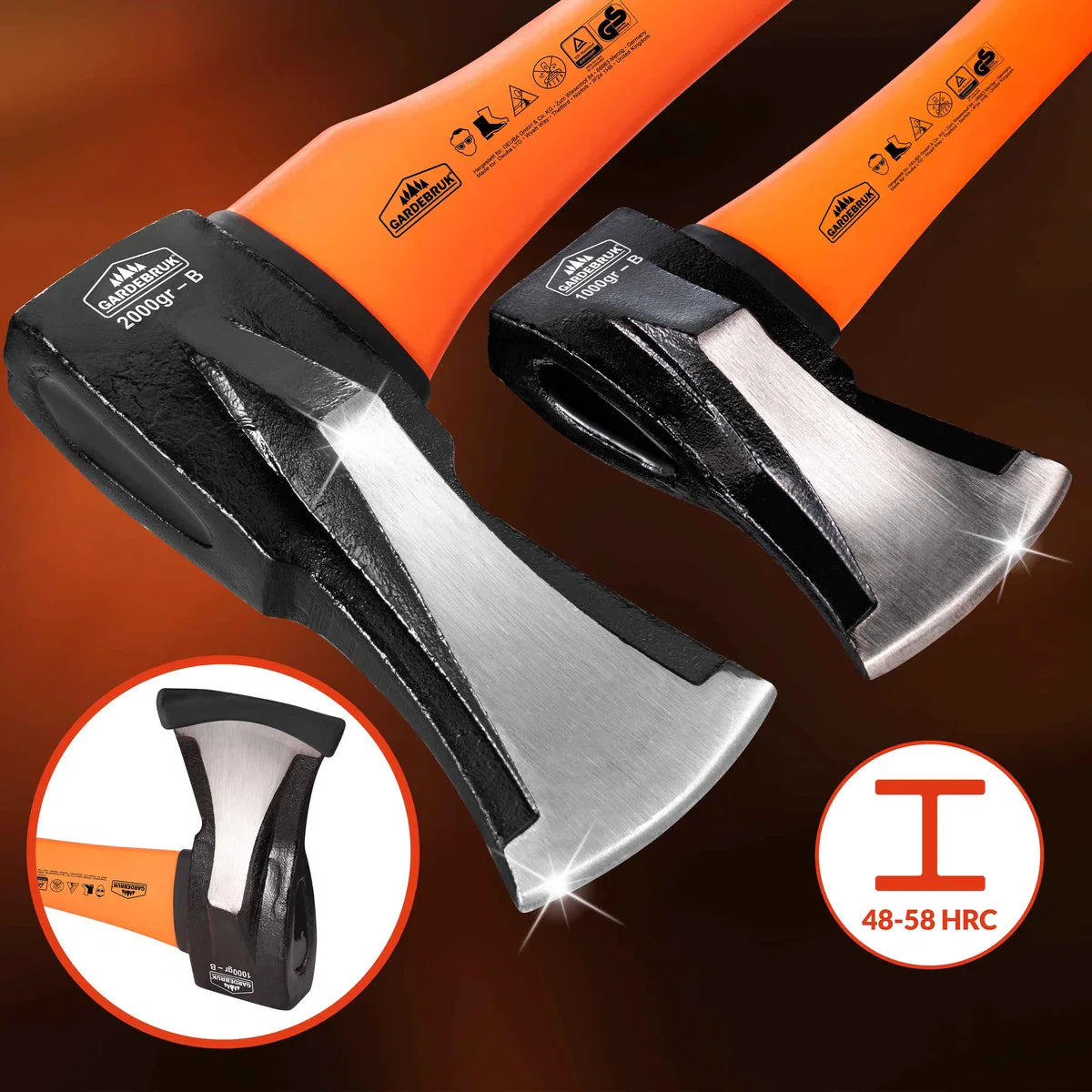 Cleaving hammer 3kg and hatchet 37cm with fiber handle - set of 2 pieces