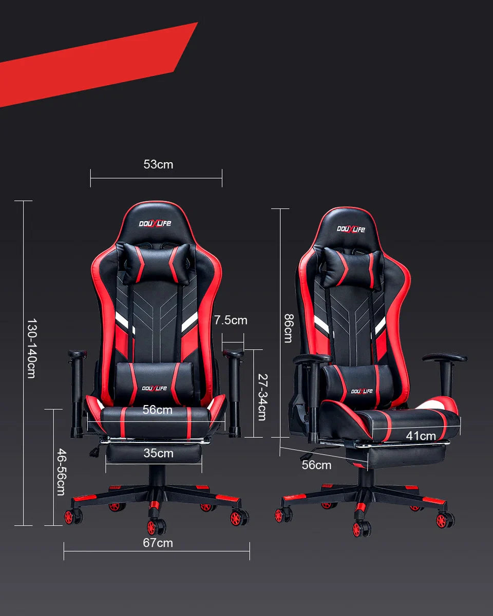 PU Massagestoel met voetenbank - Ergonomische Gamestoel - 175° - Bureaustoel - Rood&Zwart