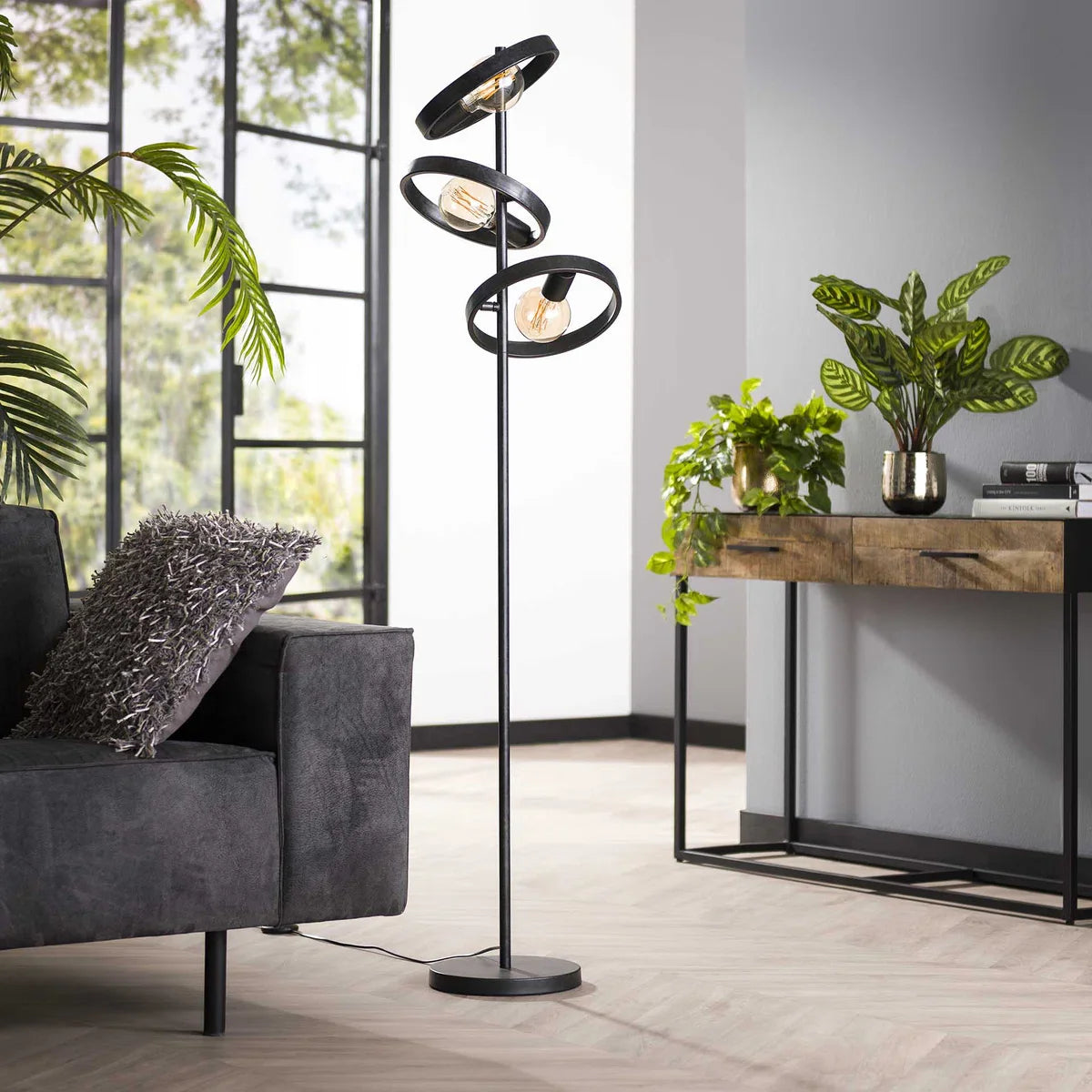 Country floor lamp Hover | 3 lights | charcoal | grey | black | 155 cm high | floor lamp / living room lamp | modern / atmospheric design