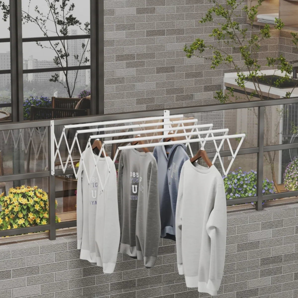 Wall-mounted drying rack - Foldable clothes rack - Drying rack - Extendable - White - 63.5 x 60 x 20 cm