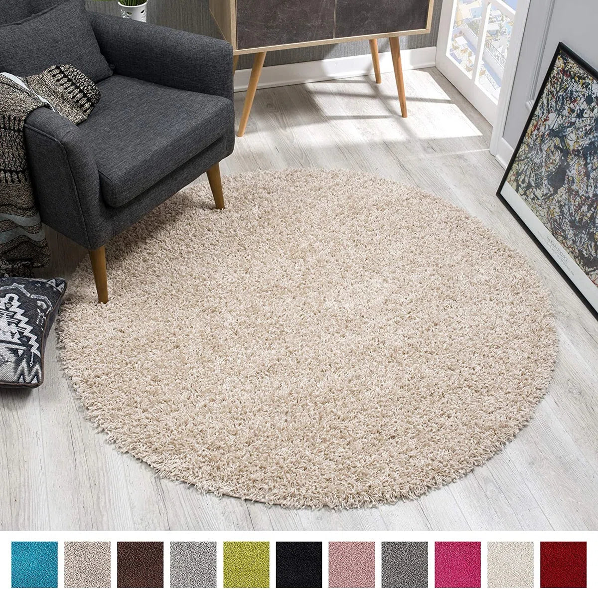 Loca Shaggy Rug Beige - 150 CM - High Pile Rug - Living Room, Bedroom Carpet