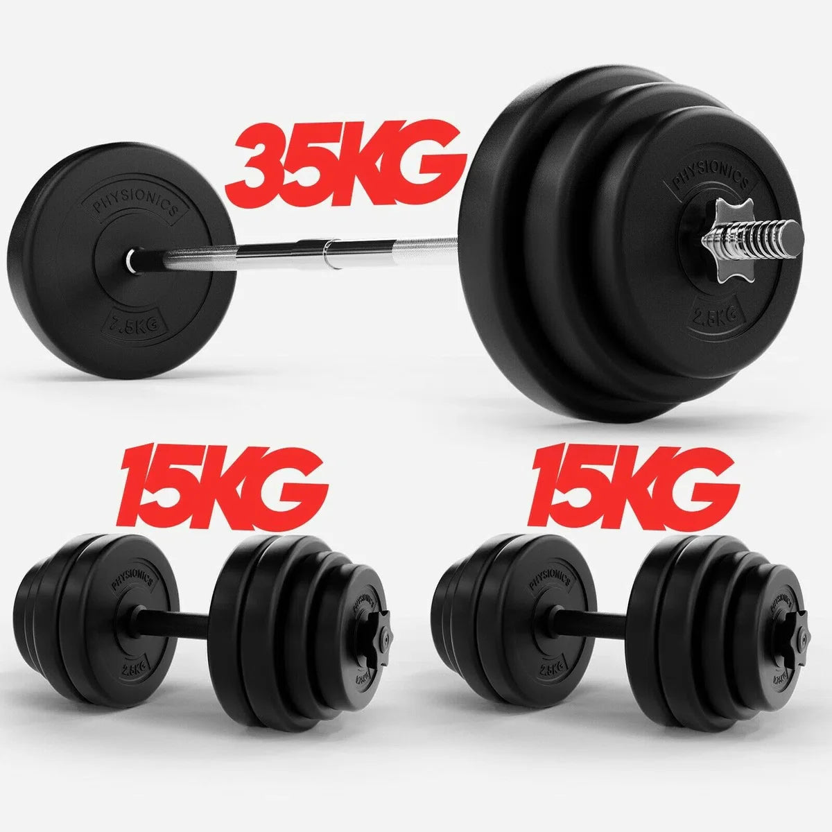 Barbell with dumbbell set 35 kg and 2x 15 kg total 65 kg