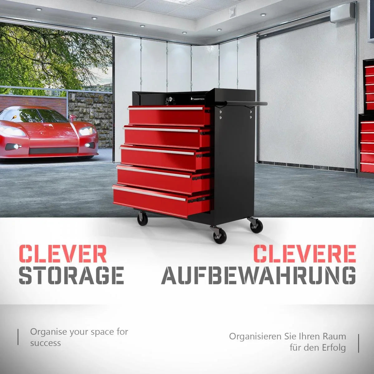 Extra grote gereedschapswagen - 5 laden - Rood / zwart