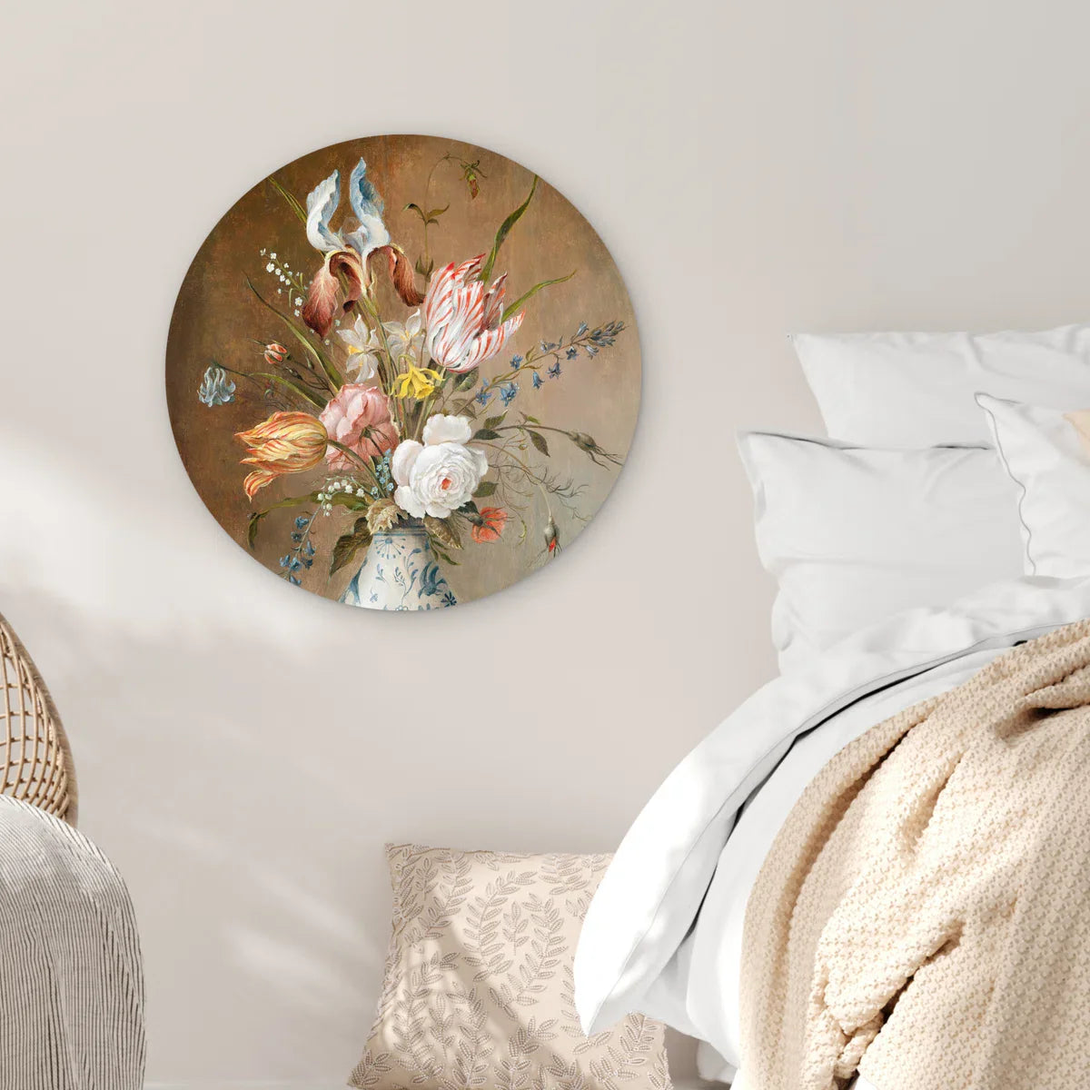 WallCircle® Wandcirkel 60x60 cm - Muurcirkel Bloemen - Stilleven - Balthasar van der Ast - Oude Meesters - Schilderij - Kunst - Muurdecoratie woonkamer - Wanddecoratie slaapkamer - Kamerdecoratie accessoires - Ronde schilderijen