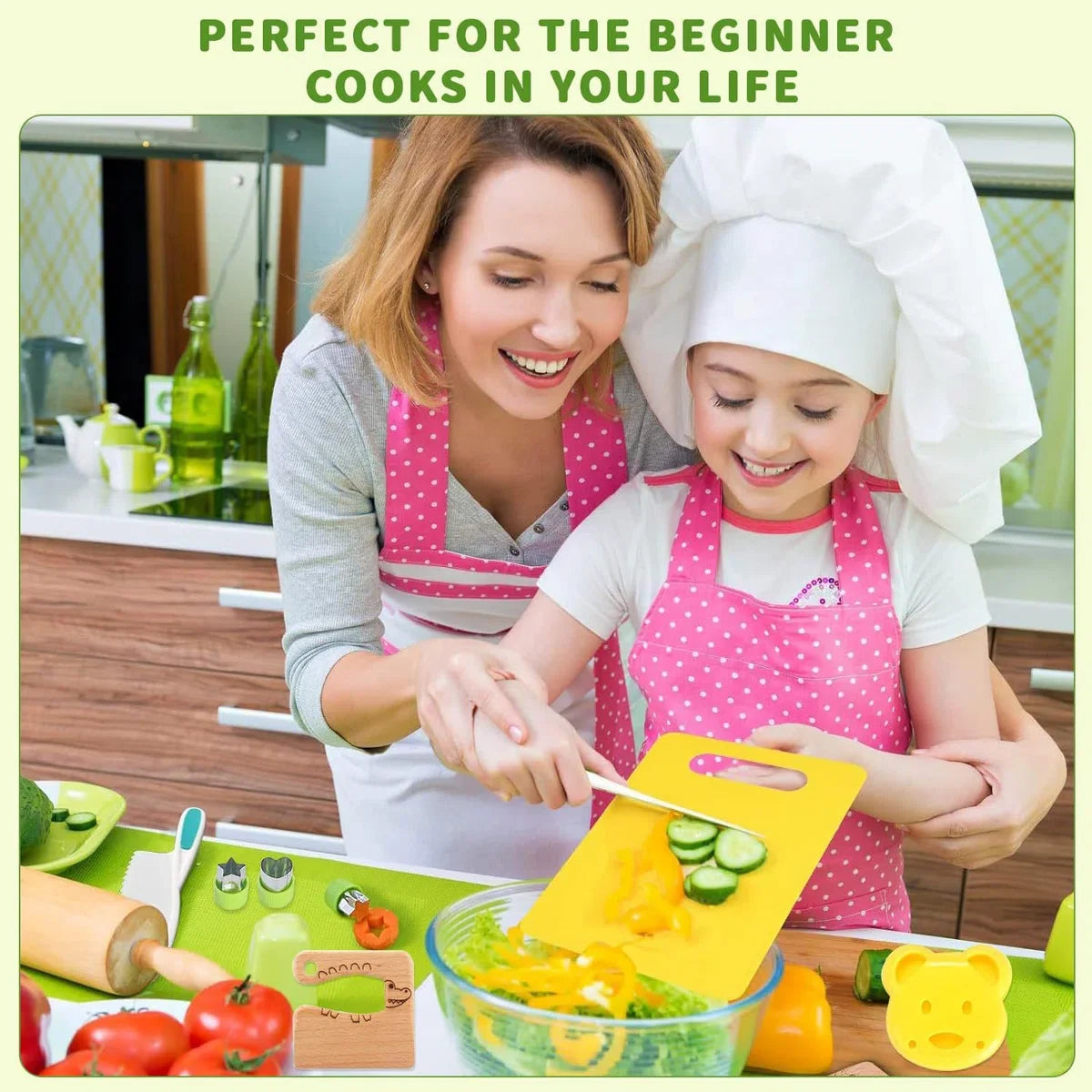 Children's Knives, 17-Piece Kids Cooking Set, Learn to Cut for Toddlers, Including Cutting Board, Crinkle Cutter, Y Peeler etc., Montessori Kitchen Utensils