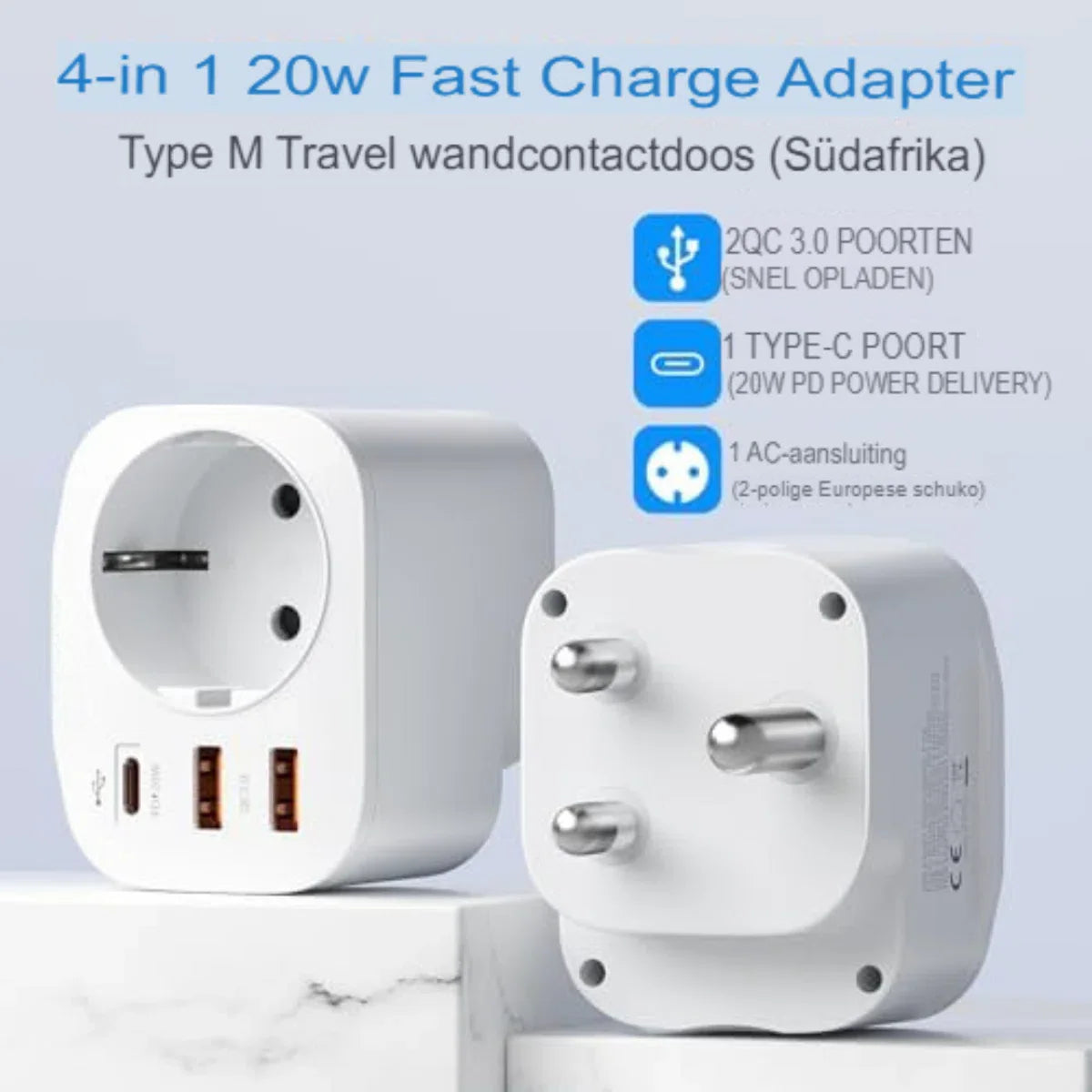 Travel plug type M - Travel plug M - Travel plug Africa - Travel plug South Africa - White