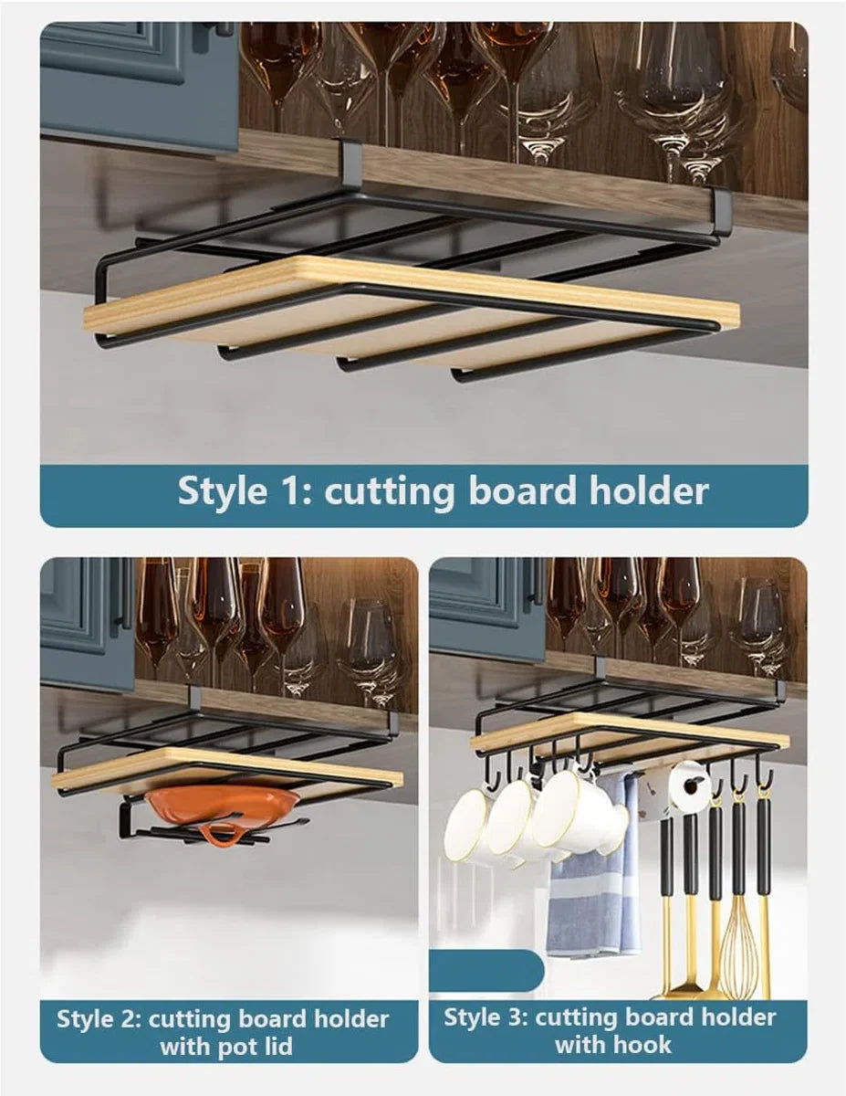 Snijplank plank houder roestvrij staal zonder boren keukenorganizer aan de kast keukengerei als plank insert telescopische plank voor opslag en veiligheid - dubbelwandige snijplankhouder zwart