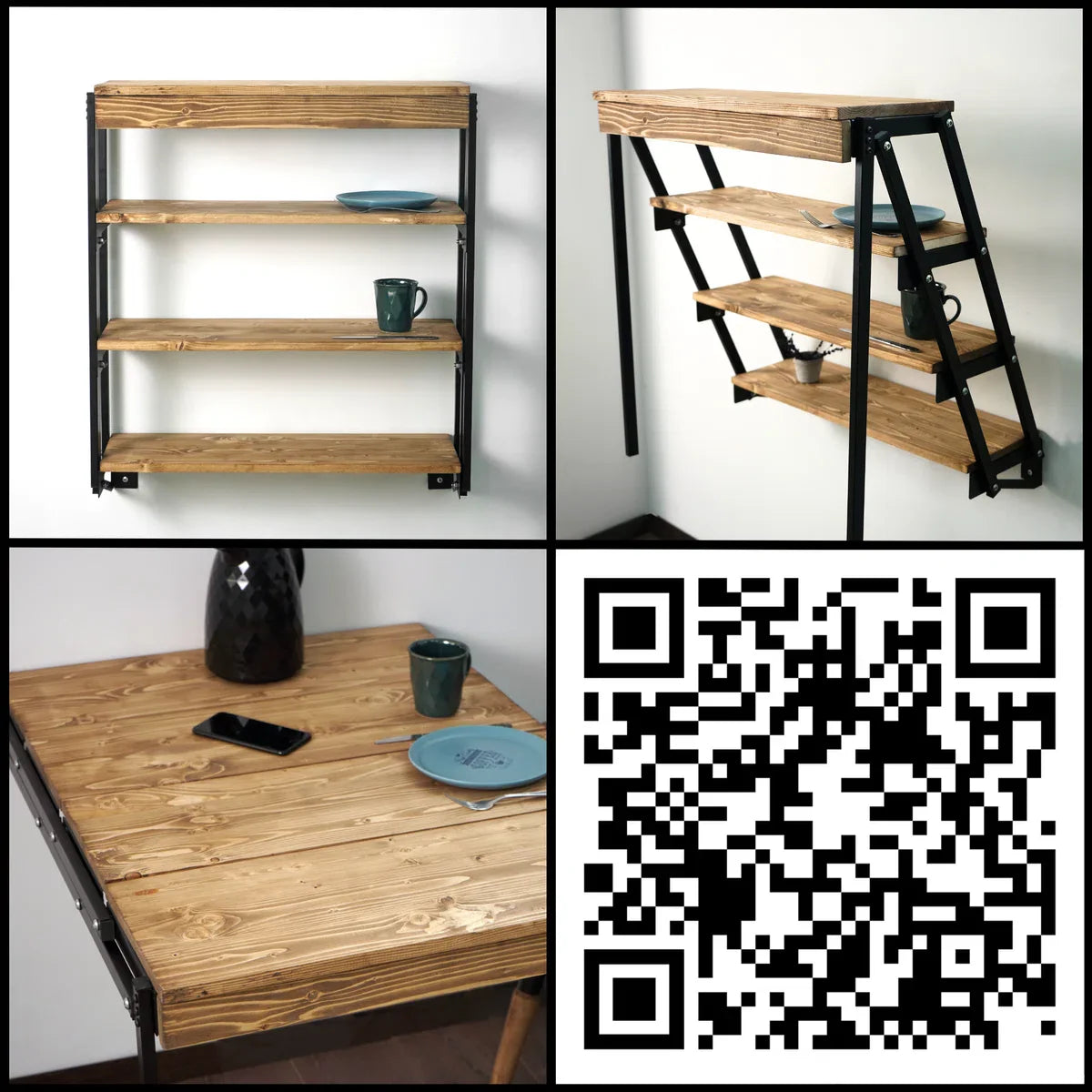 Foldable Table - Wall Table - Kitchen Table - Murphy Fold Down Table - Wall Desk - Foldable Desk - Multi-functional Desk & Shelf - MDF
