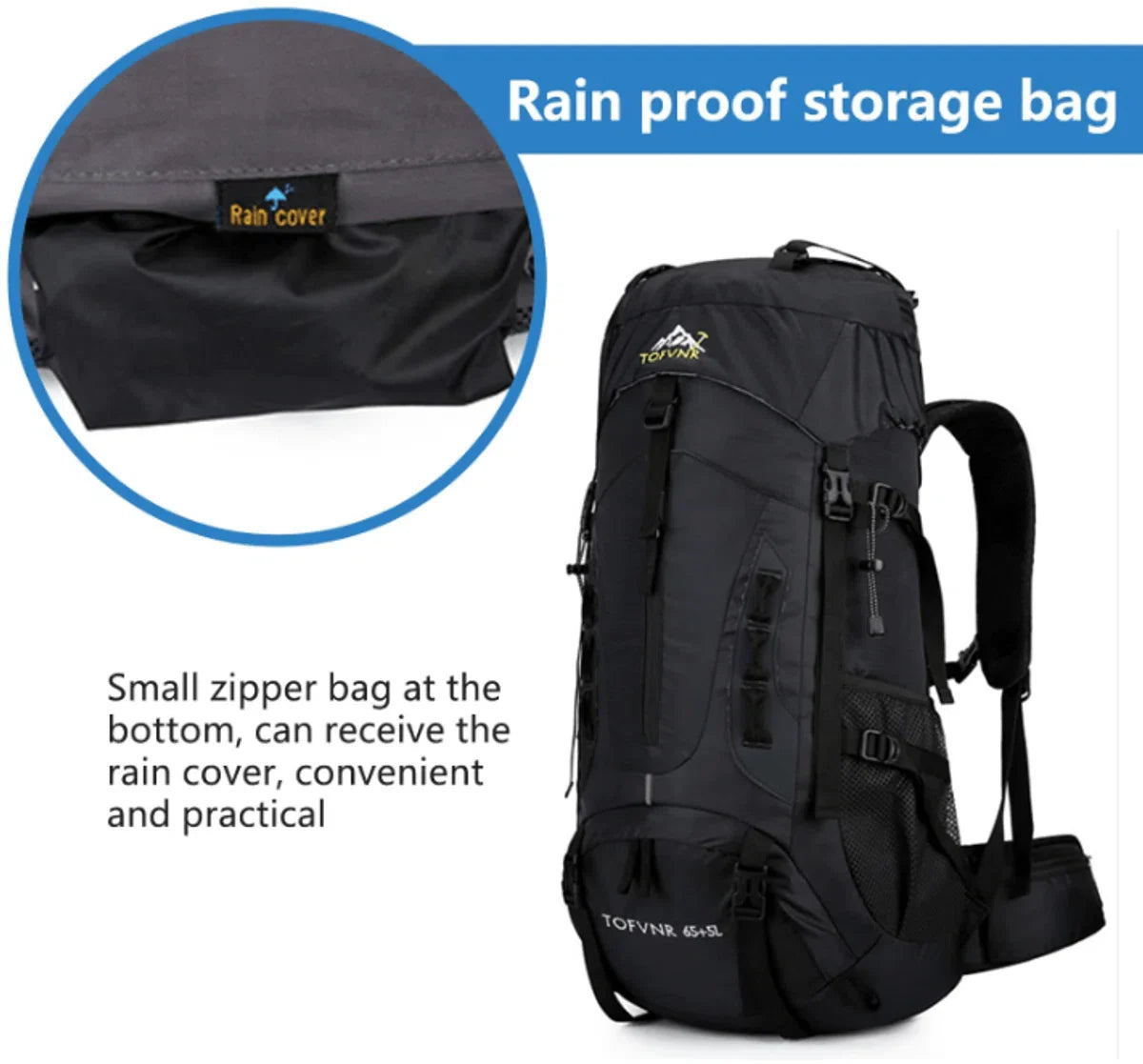 E-Shop4u® - 70L - Backpacks - Rugzak - Wandelrugzak - Kampeerrugzak - Wandelen - Trekking - Rugzak - Zwart - Lichtgewicht - Nylon - Waterbestendig - Duurzaam - Grote - Backpack Organizer
