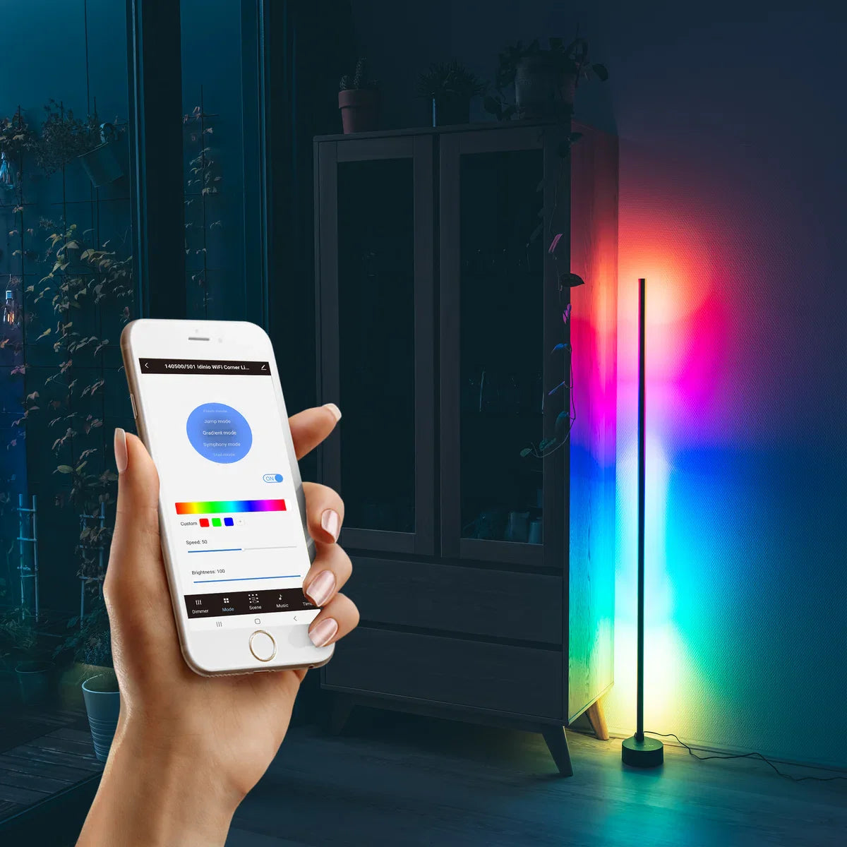 Smart Vloerlamp Zwart - Full Colour - Dimbaar & Bedienbaar met App - 138cm