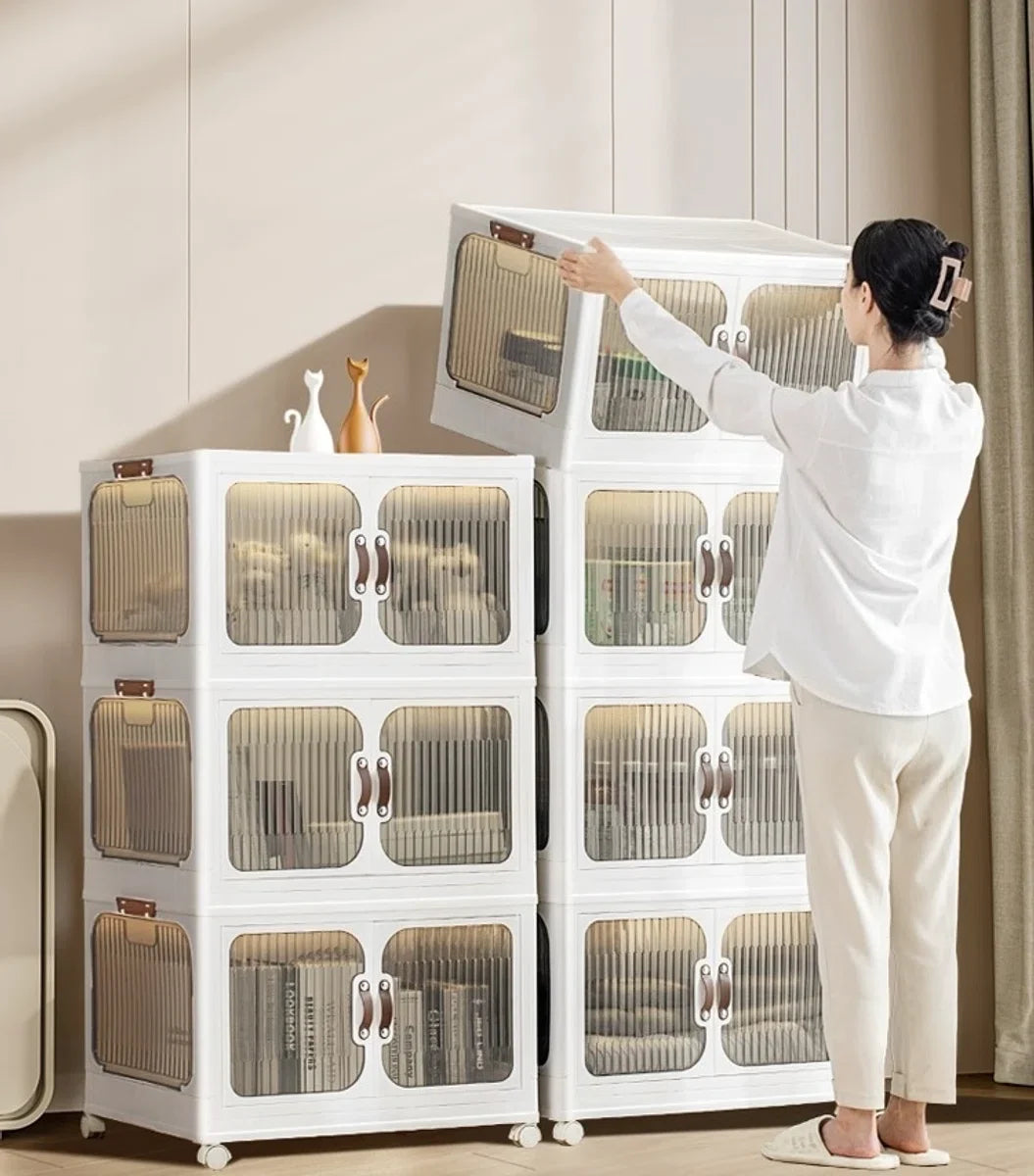 Storage boxes - Storage boxes with lid - Storage box - Storage cabinet - Foldable - Storage cabinets with doors - With wheels - Width 47cm - 3 layers - Storage - Organizer - Tidy up - Kitchen - Bathroom - Living room - Bedroom