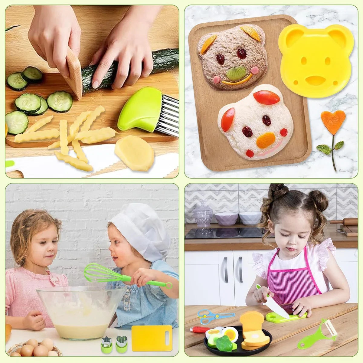 Children's Knives, 17-Piece Kids Cooking Set, Learn to Cut for Toddlers, Including Cutting Board, Crinkle Cutter, Y Peeler etc., Montessori Kitchen Utensils