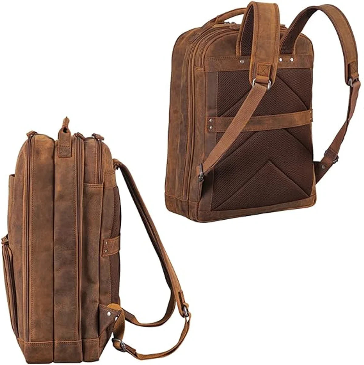 Leather Backpack Men XL Business Backpack Laptop Rucksack Large Work Backpack with Many Compartments and Trolley System Vintage Genuine Leather